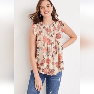 Maurices Floral Smocked Flutter Sleeve Top, Size XL